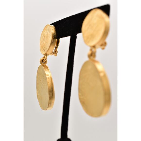 Fernando Originals Vintage Clip Earrings Dangle Brushed Gold Chunky NOS BinA18 - Picture 3 of 12